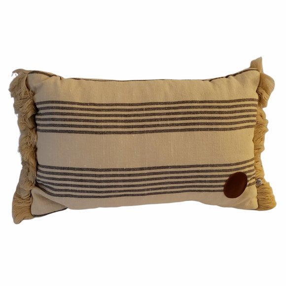 Hearth & Hand Magnolia Gather Throw Pillow with Fringe Black Cream 20x12 - Picture 1 of 5